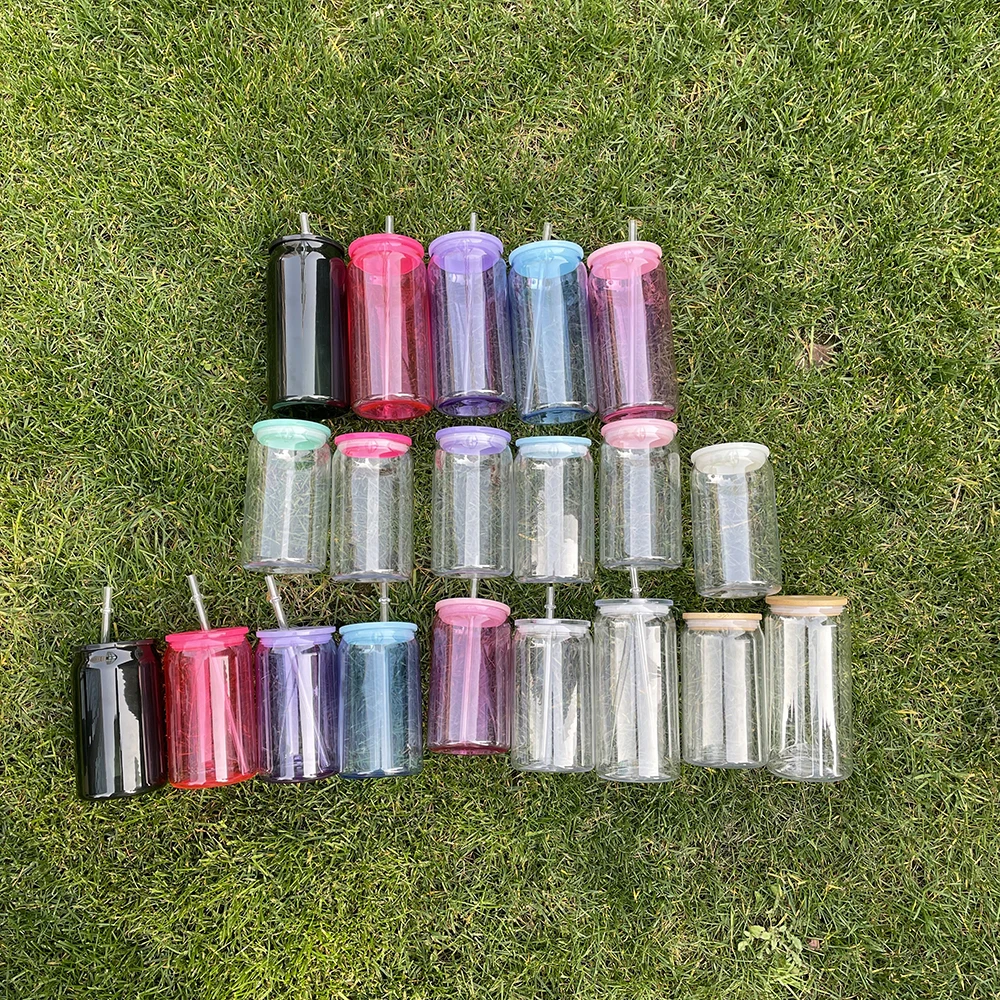 In Stock Acrylic Can Beer Glass 16oz with pp Lids and Wooden Lids Unbreakable 16oz 20oz Plastic Soda Beer Can for UV DTF Wraps