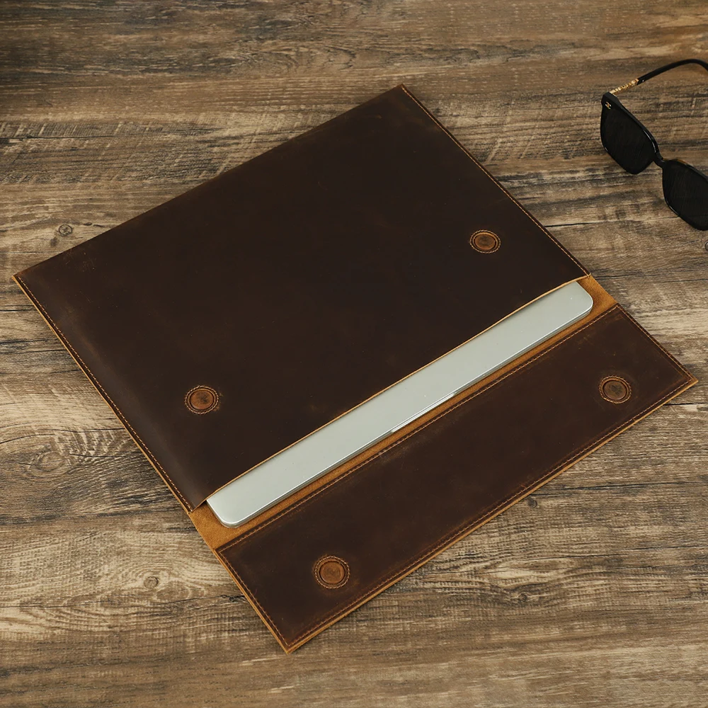 Leather Travel 13 14 15 16 IN Laptop Storage Sleeve Cover Case Business Bag for Mac Book Pro Air M1 M2