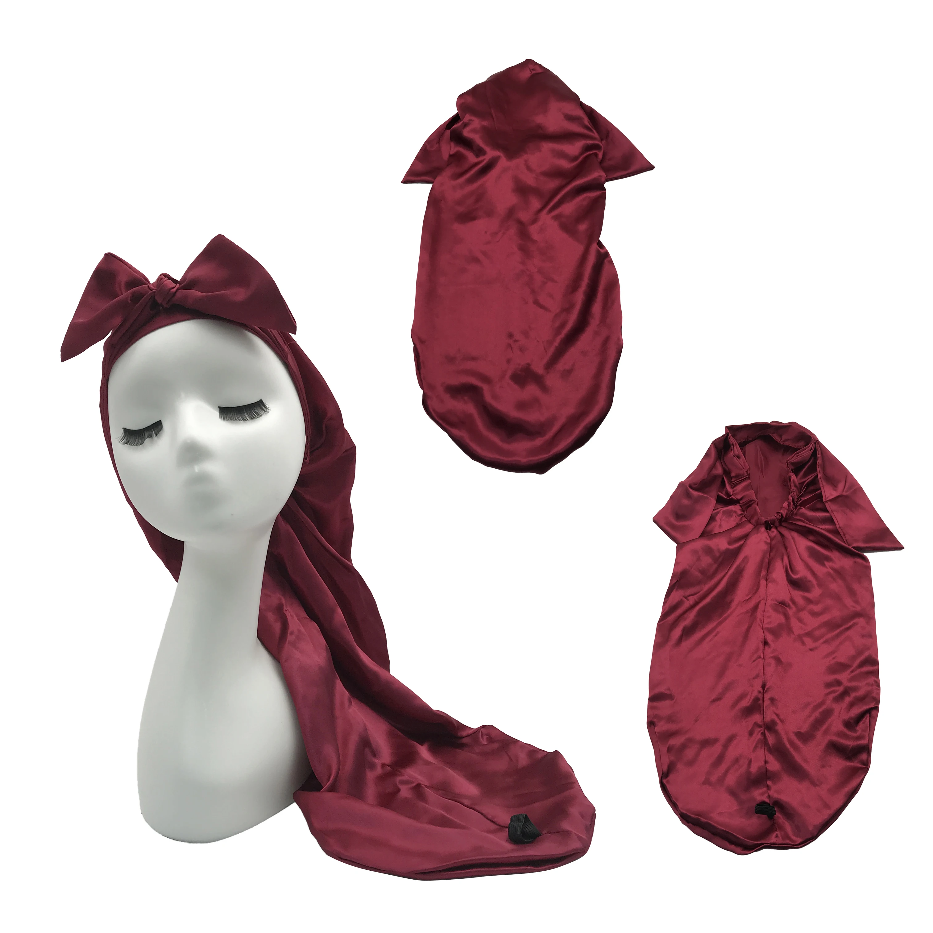 women large braid satin hair bonnets silk bonnet with tie edge band adjustable night sleep bonnet hat