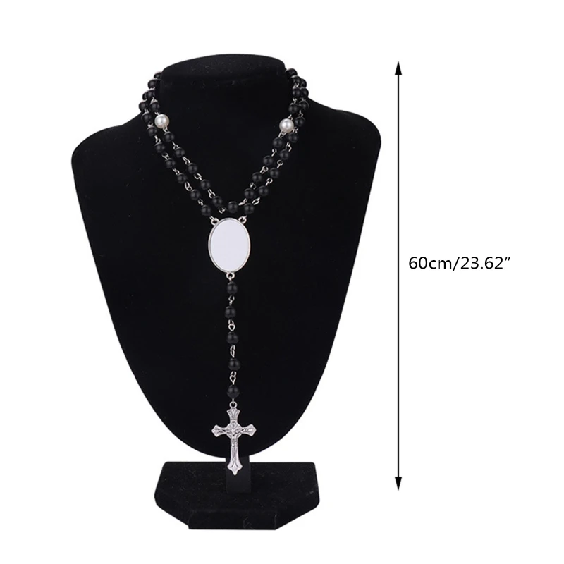 Custom Photo Jesus Cross Catholic Beads Blank Sublimation Rosary Necklace with Oval Insert