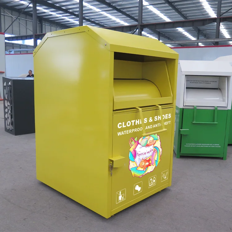 custom outdoor galvanized steel shoes clothes donation bin charity clothing donation box metal used clothing recycling bins
