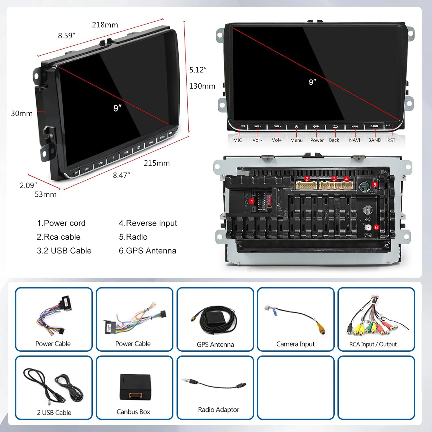 Android 14 Estereos Autos Pantalla Android for VW Passat Jetta Seat Golf Skoda 9 inch Android Car Screens With Wireless CarPlay