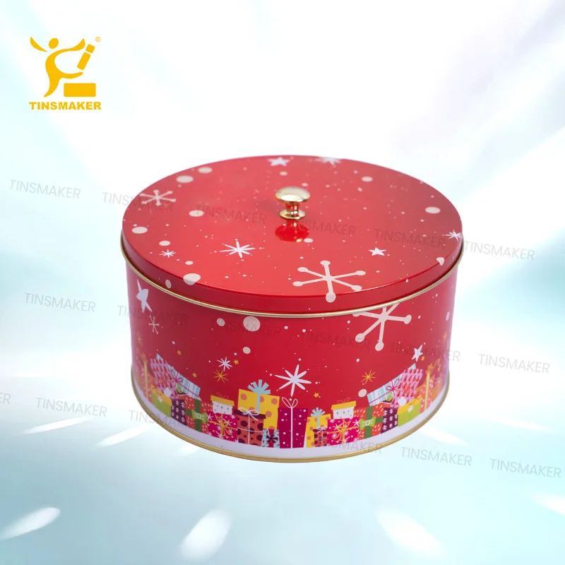 Food Printed Big Round Can Biscuit Cookie Cake Gift Metal Tinplate Toffee Candy Tin Large Plate Storage Box Screw Tin