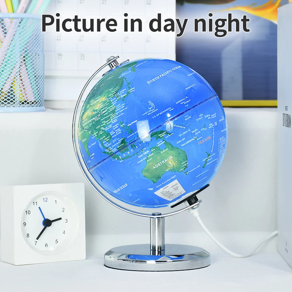 14CM metal frame plastic geography education globe earth world map globe light lamp for decor kids teaching tool