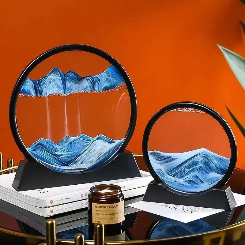 Движущиеся песочные картины круглые 3d-песочные часы глубоководный Пескоструйный пейзаж 7/12 дюймов для домашнего