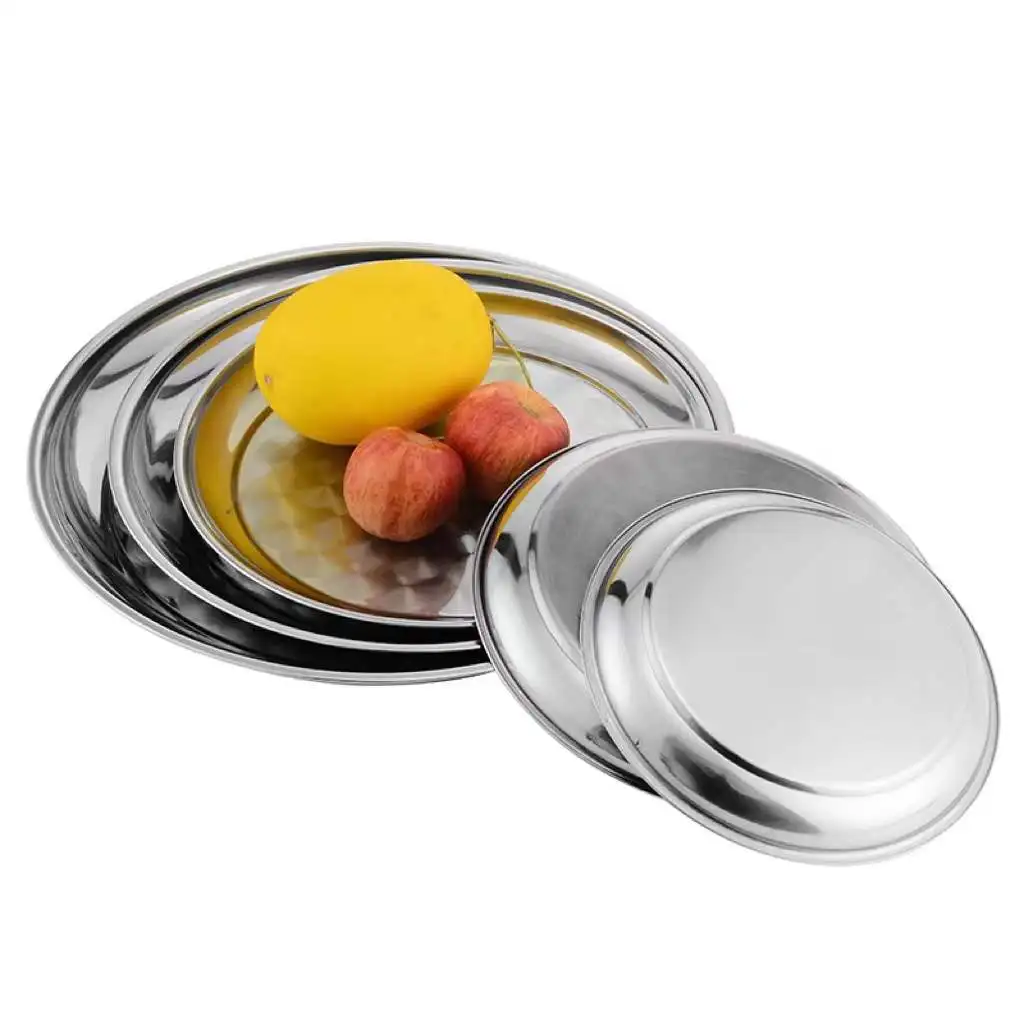 Low Price SS410 Food tray round serving trays Stainless Steel dinner plate serving dish corten steel plate