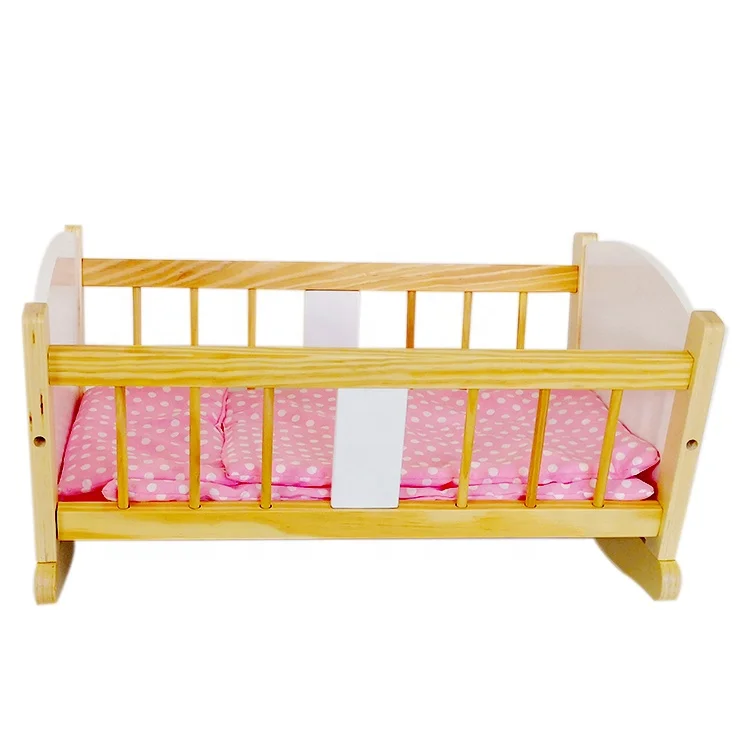 Custom Free design stuffed toy beds dolls wooden cradle bed hanging toys reborn baby doll cribs