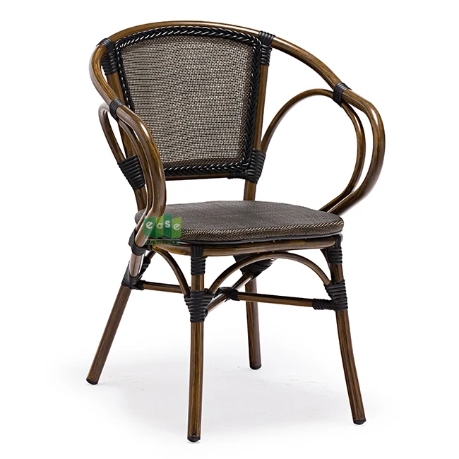 (E7078) Штабелируемые уличные сетчатые тканевые черные металлические стулья для бистро мебель для кафе