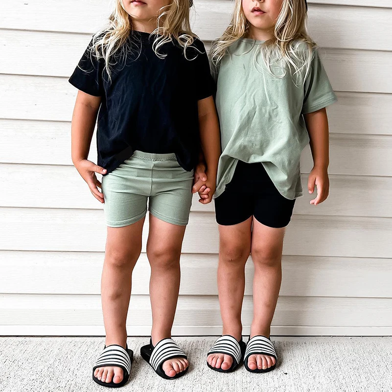 Baby Clothes Set Kids Regular Fit T Shirt Basic Plus Size Biker Shorts Knitted Two Piece Lounge Set Kid Blank Jogger Suit Street