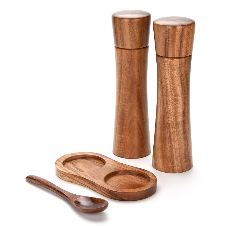 Wood Refillable Pepper and Salt Mills Set With Ceramic Grinding Mechanism For Christmas Box Gift