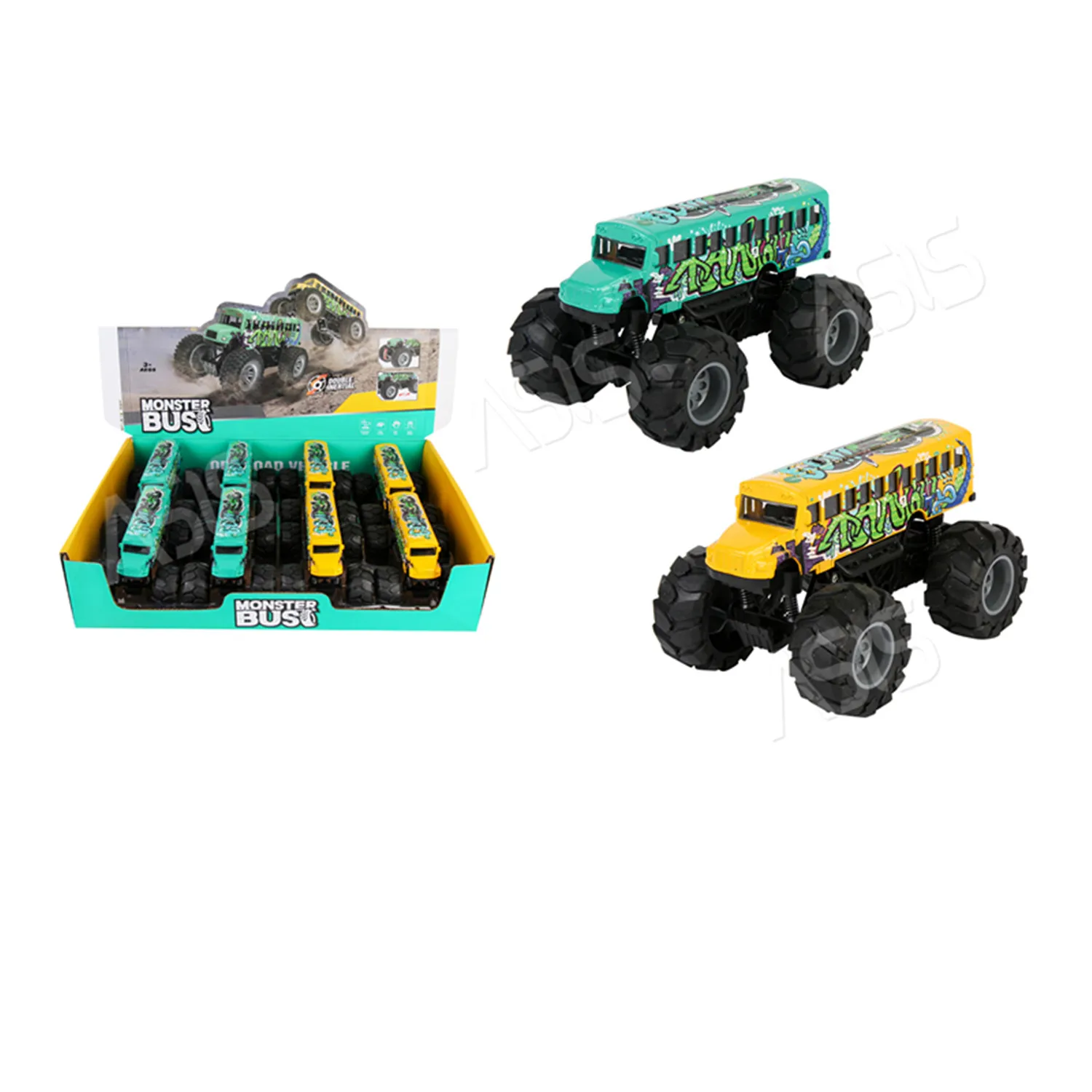 New graffiti monster bus for sale double inertial diecast bus model alloy pull back high foot price bus off-road vehicle