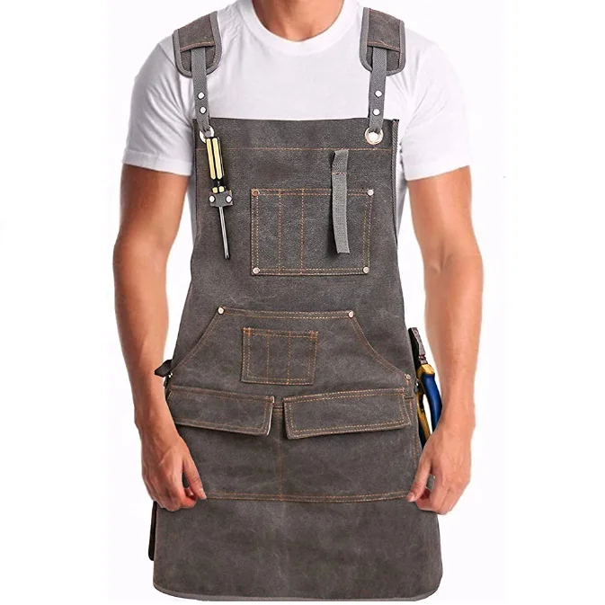 Wholesale Custom Durable Washed Canvas Chef Long Bib Apron With Adjustable Strap