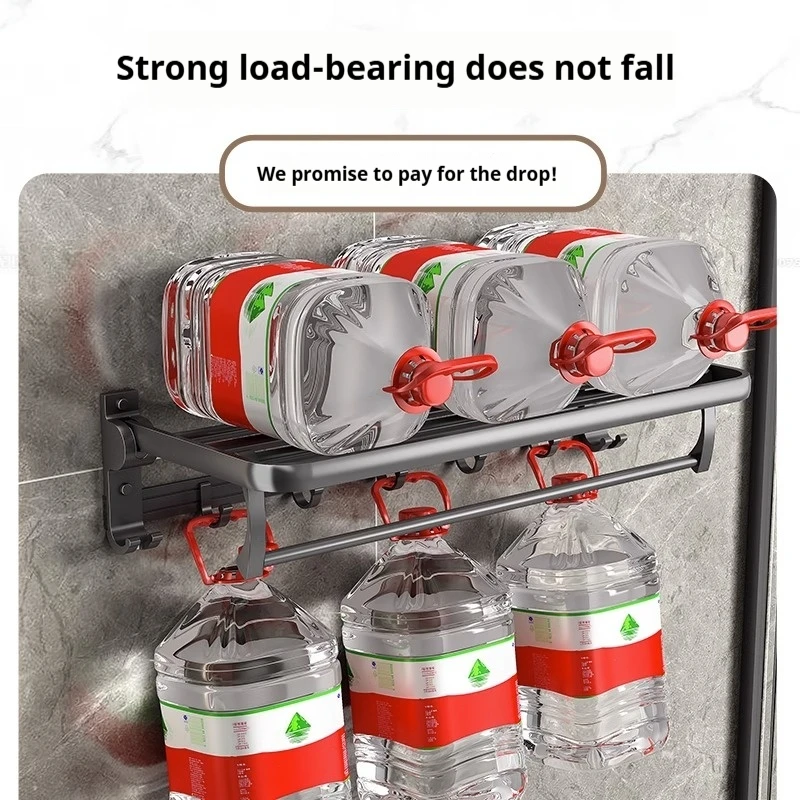 Gun grey 24in Towel Racks with Shelf Drilling/Adhesive Wall Mounted Foldable Rustproof Bathroom Towel Holder with Towel Bar