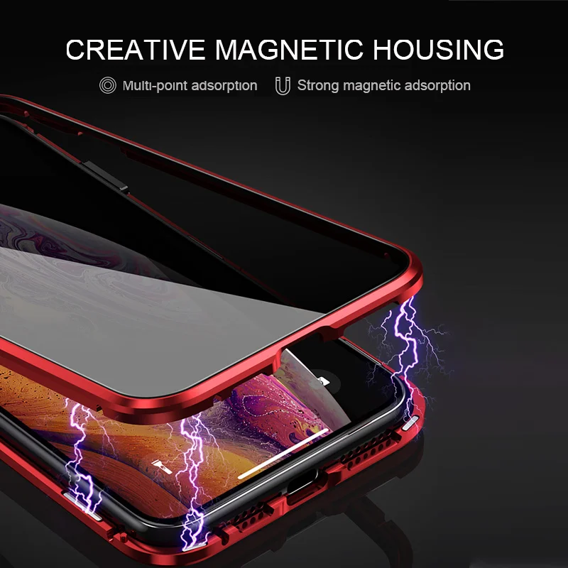 Anti peeping magnetic case tempered glass 360 degree full body privacy magnetic case for iPhone 11 pro max 7 8 plus XS MAX XR X