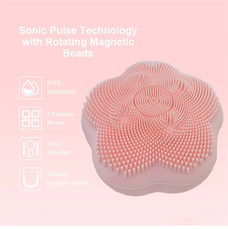 Unique Flower Design Magnetic Bead Vibration Face Cleaners Sonic Silicone Facial Cleansing Brush