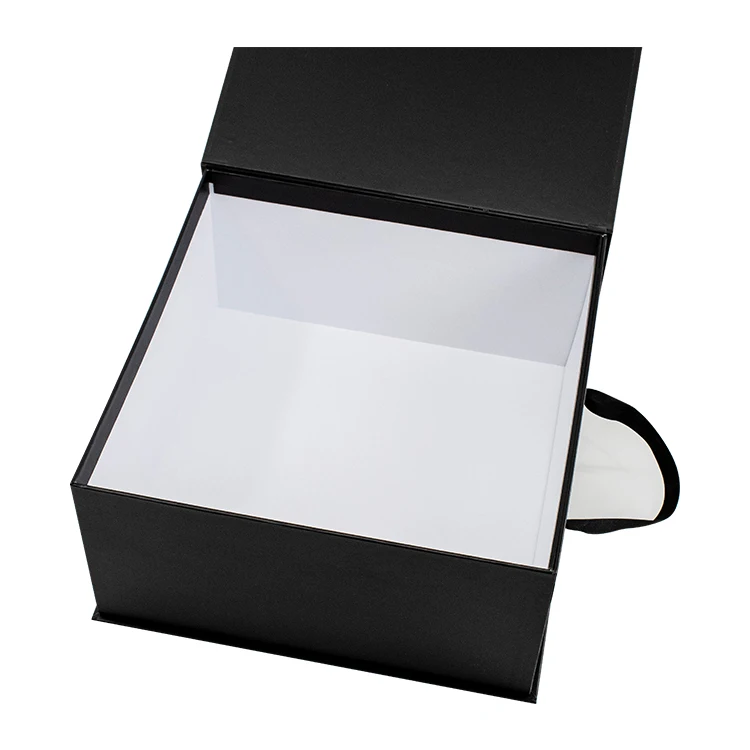 Large Black Magnetic Boxes Custom with Ribbon Handle and High-Quality Gift Box Packaging