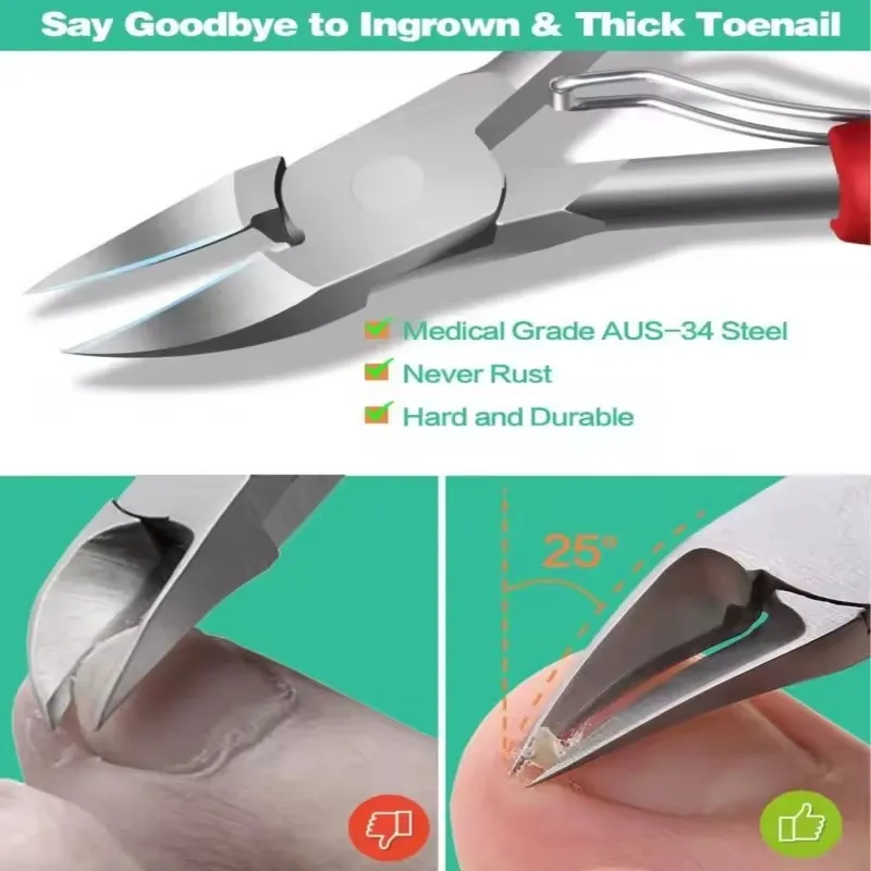 OEM Professional Nail Clipper Set Stainless Steel Sharp Scissor Cuticle Nipper With Soft Handle for Ingrown Thick Toenails