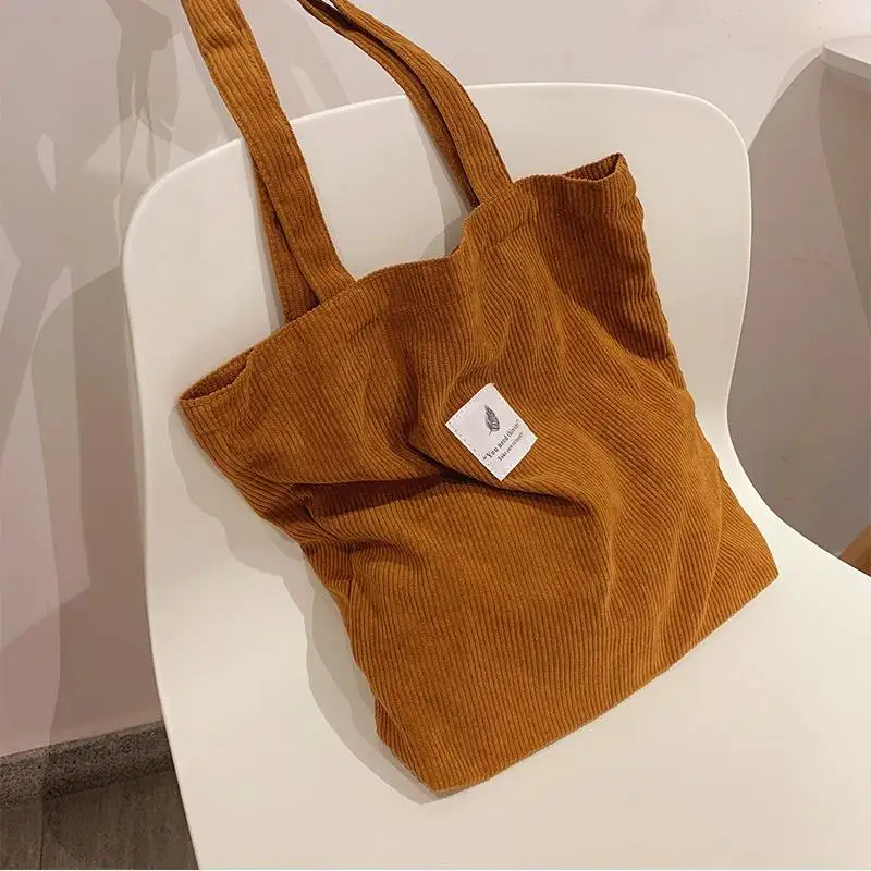 Wholesale large custom corduroy material plain grocery bag tote bags with pockets