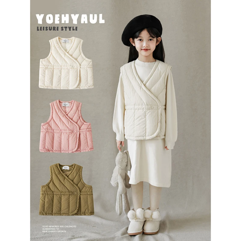 YOEHYAUL Plain Padded Kids Puffer Vest Coat Thickened Warm Solid Toddler Girls Winter Vest For Kids
