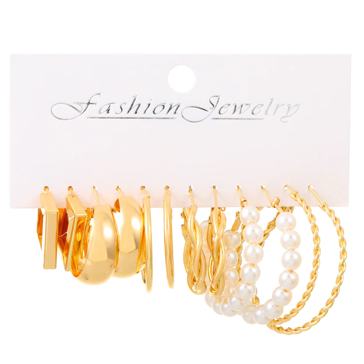 High fashion Gold Metal Earrings Set Fashion Geometric Pearl Circle hoop  Earrings 2024 Trend Set Of Earrings Jewelry For Women