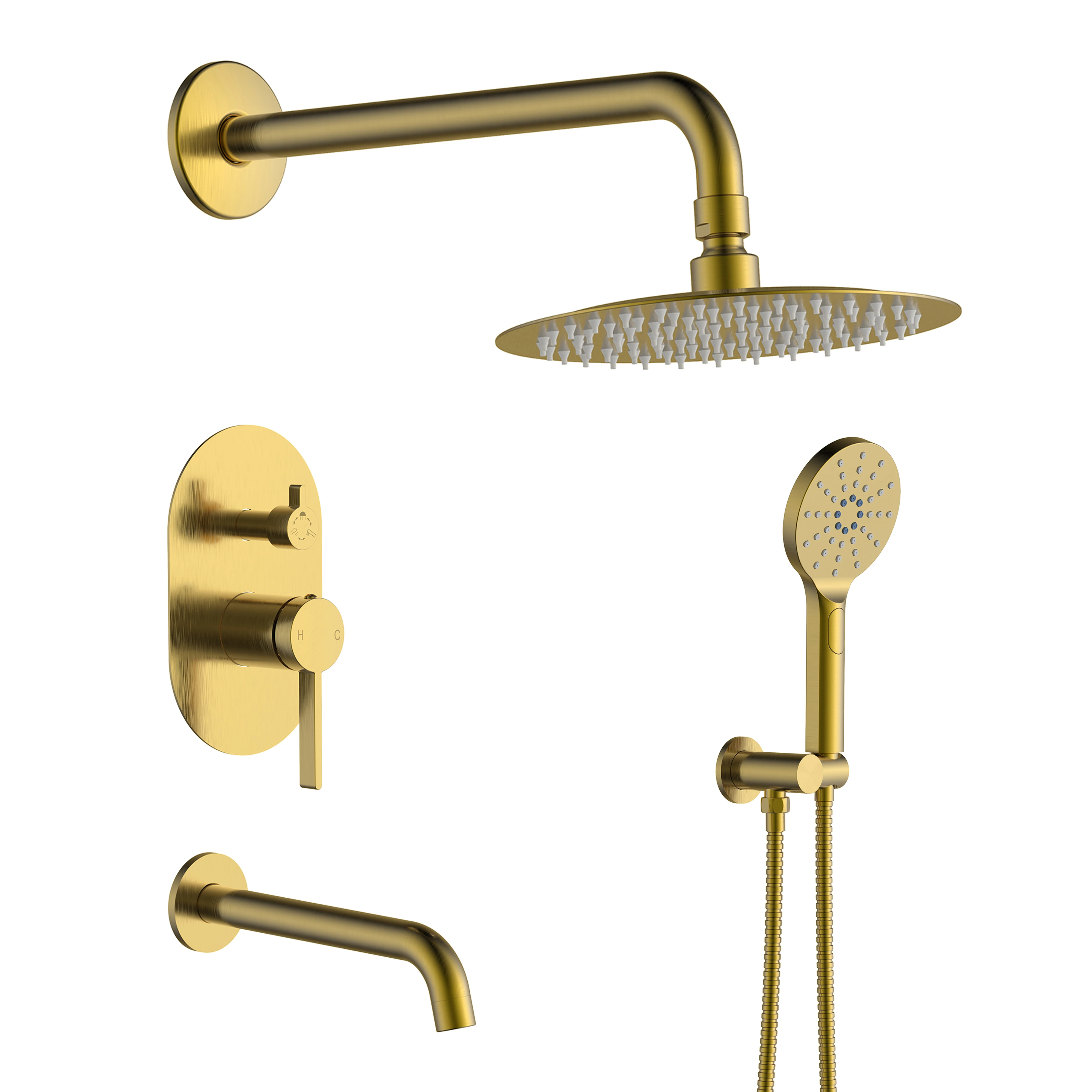 Wall Mounted Brass Water Tap Hot Bath Shower System hot and cold wall mounted rain concealed Faucet shower set