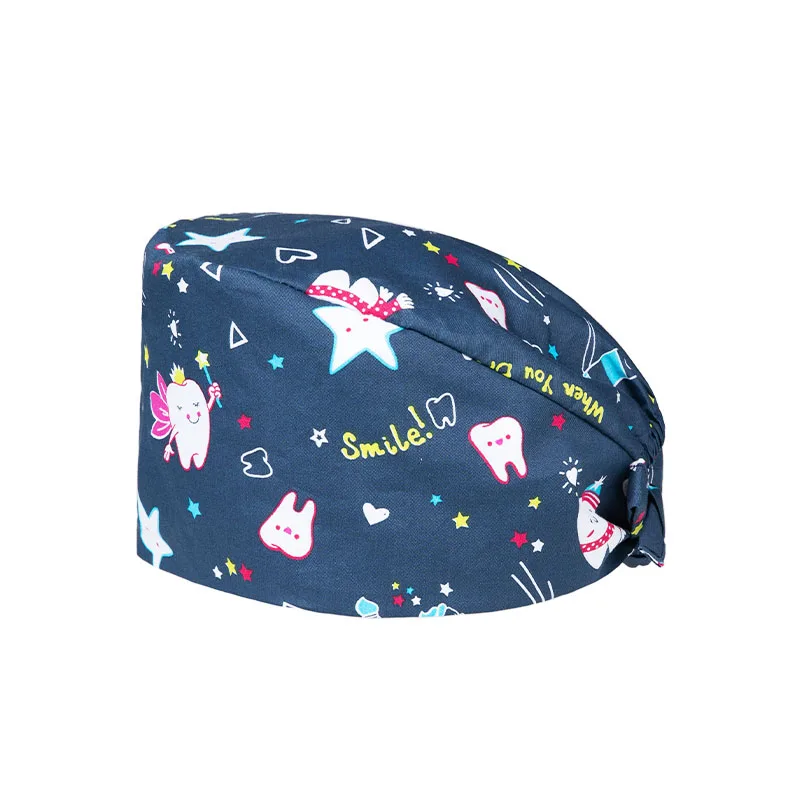 Hair cap scrub adjustable medical working hat unisex hospital doctor cotton printed caps for nurses