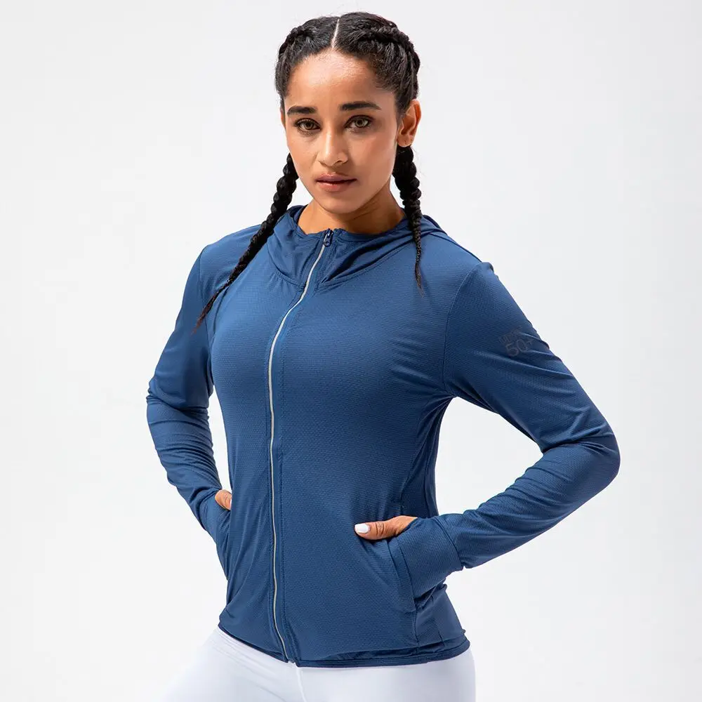 lulu Wholesale 2022 Anti UV Breathable Women Sports Outdoor Jacket With Hooded Zipper Running Yoga Workout Jackets