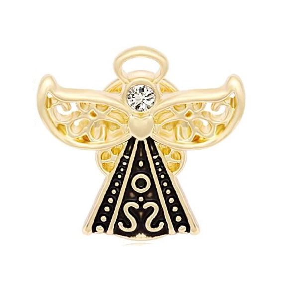 Zinc Alloy Gold Color Black Enamel Angel Lapel Pin Enamel Lapel Pin