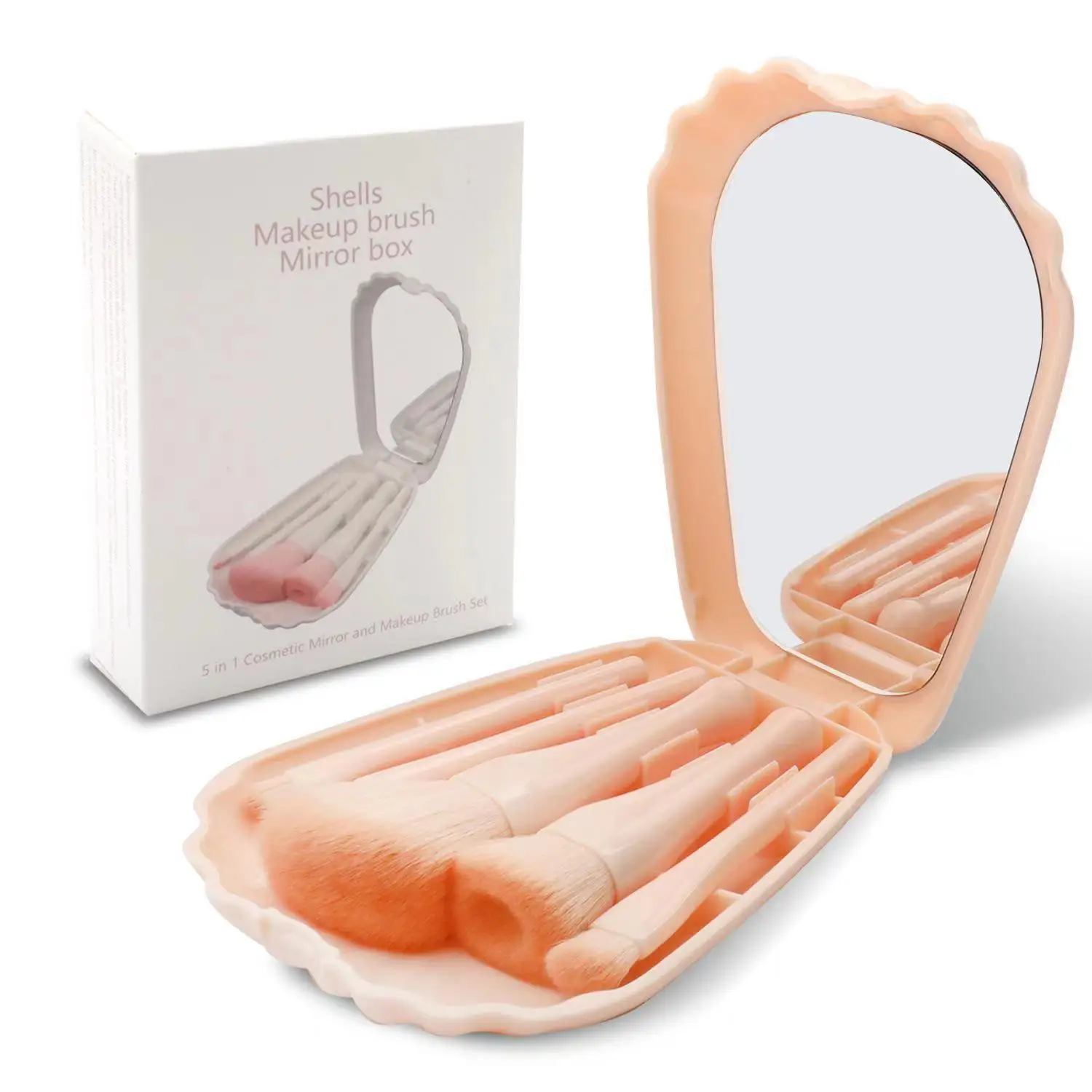 New 5pcs Portable Makeup Brush Set Mirror Case Travel Contouring Complete Set Shell Full Set Brush Factory Wholesale