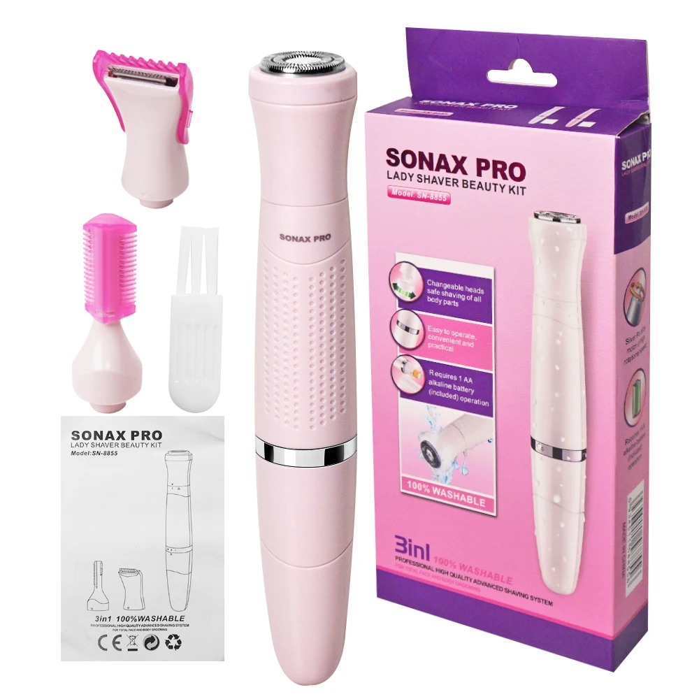 3 in 1 Washable Lady Shaver Face and Body Shaver Sideburn Eyebrow Trimmer Grooming Kit