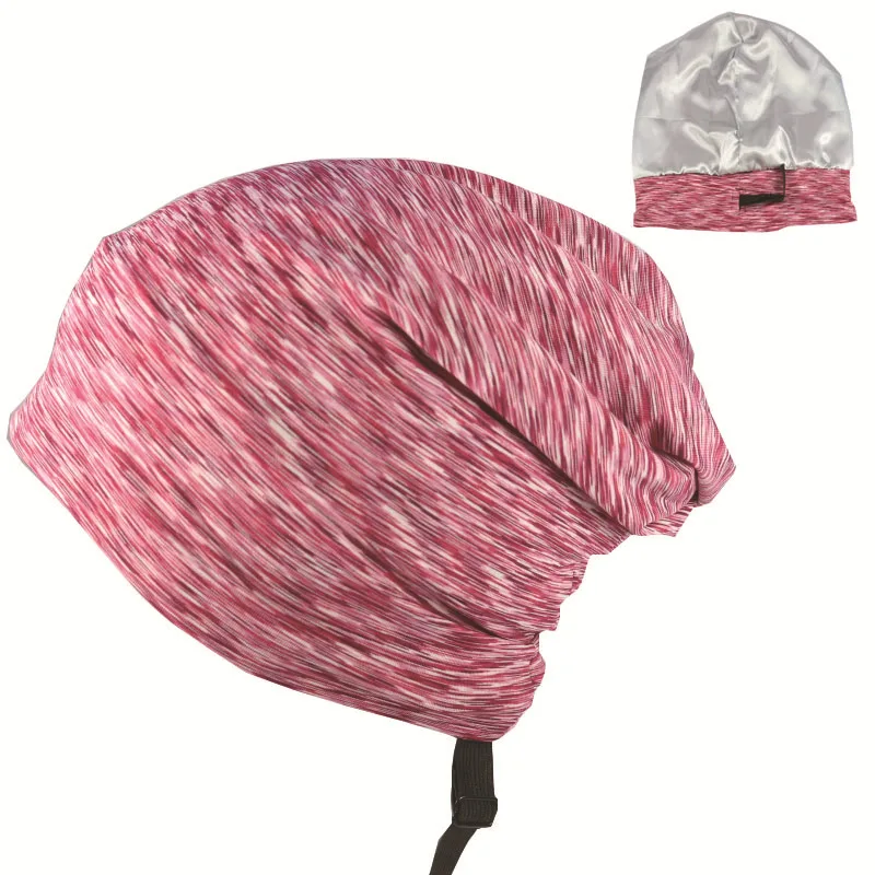 Syh844 Hair Cover Bonnet Satin Sleep Cap Adjustable Stay on Silky Lined Slouchy Beanie for Night Sleeping Hats