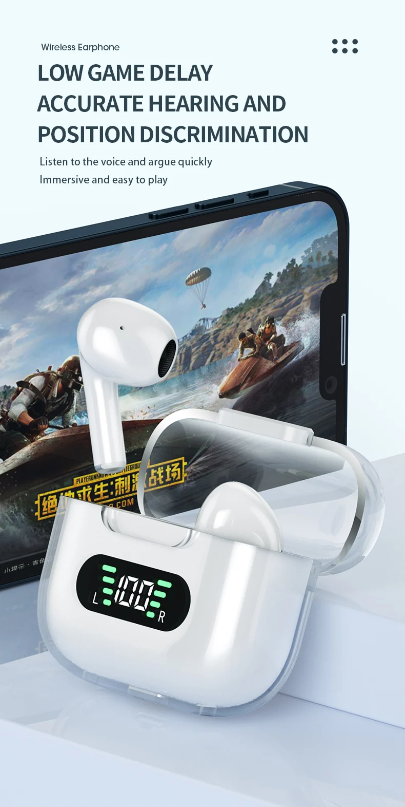 Original Factory Wireless Earphones Stereo Sound BT Earbuds Waterproof Transparent Bass Enhancer Headphones with LED Display