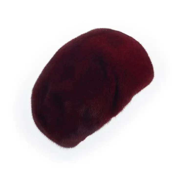 8 colors available luxury burgundy color free size women winter mink fur beanie hat