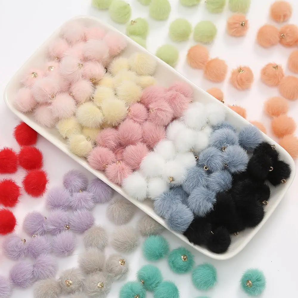 New 15mm colorful round Plush Fur Ball Pompom pendant for jewelry making  hanging hole beads Earring Bracelet charms accessories