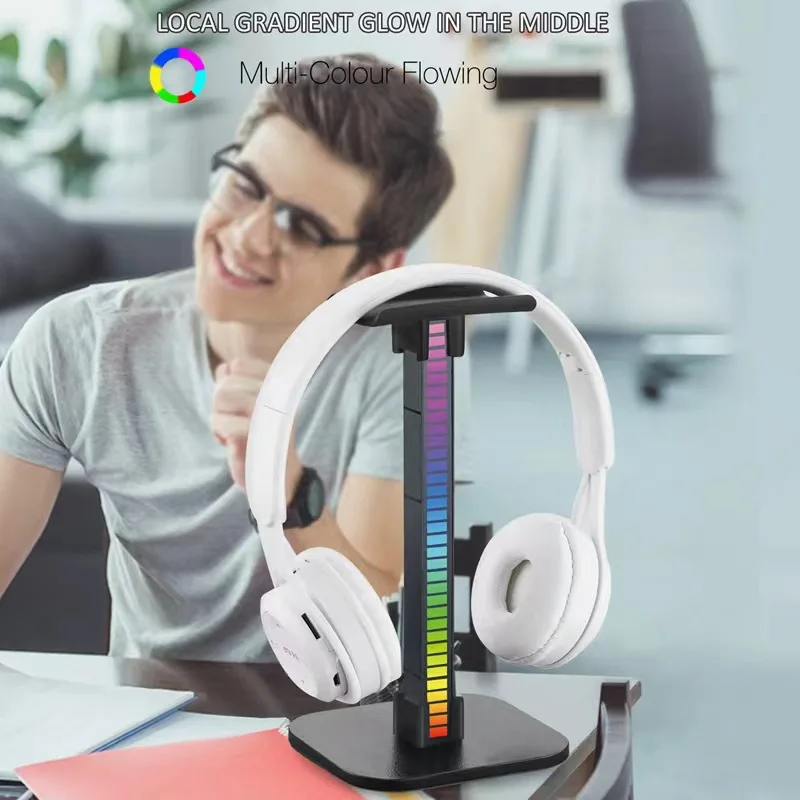 Head mounted gaming headphone stand RGB luminous headphone display stand USB interface detachable pickup light