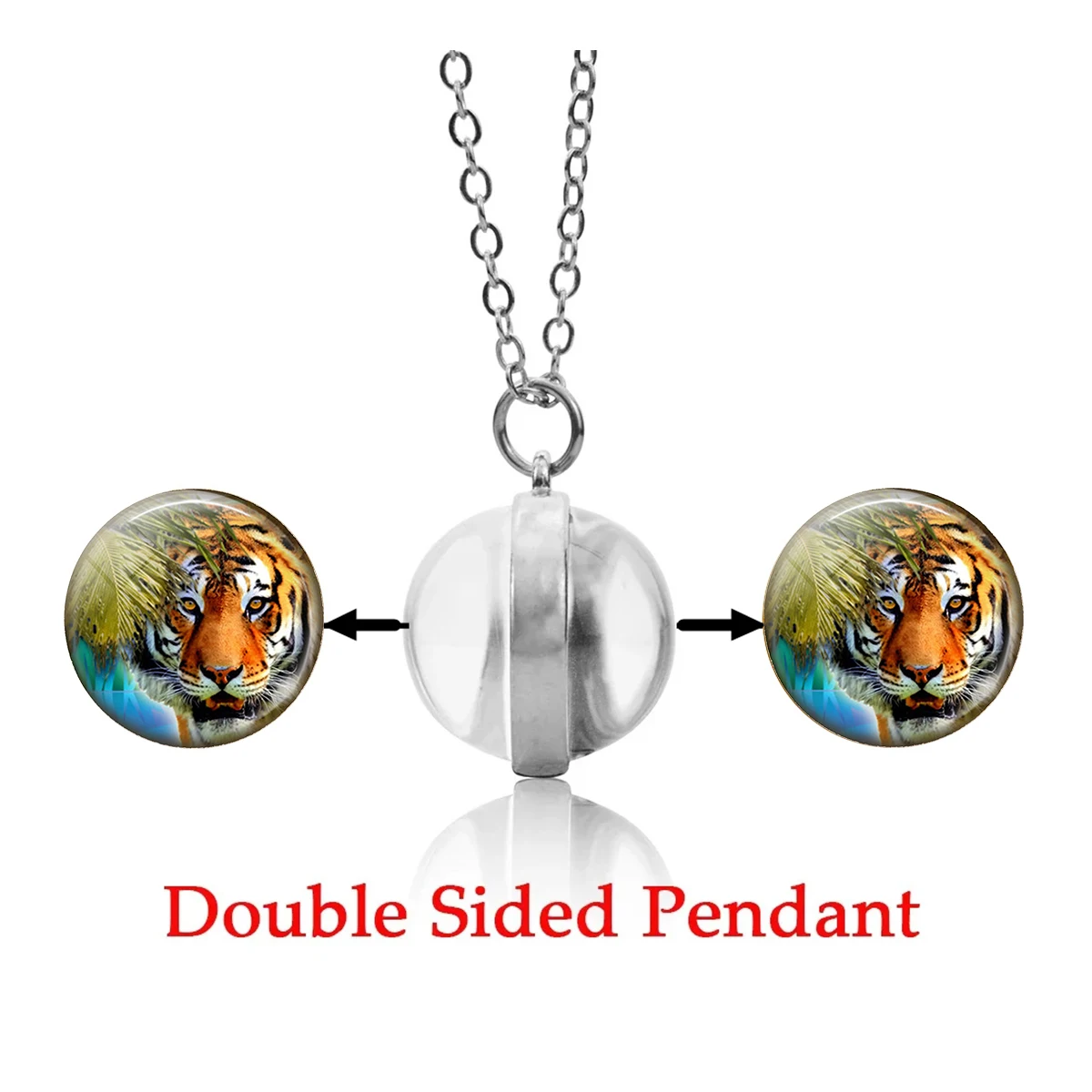 Animal Pendant Silvery 20MM Glass Ball Jewelry  Men Women Clavicular hain Lion Tiger Pendant Necklace