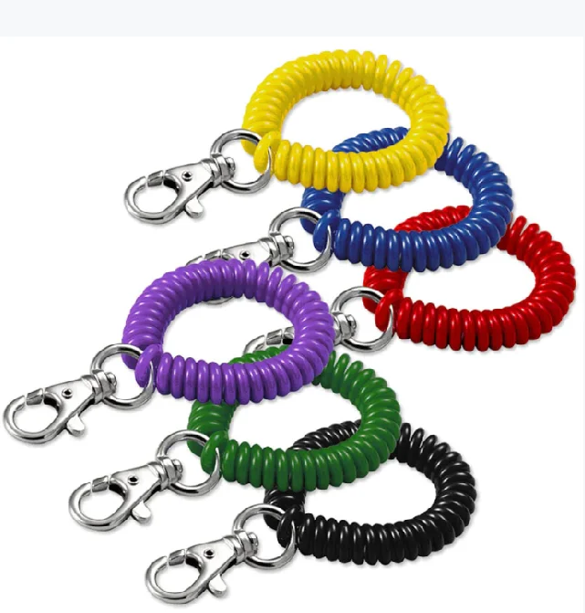 Wholesale Key Ring Colorful  Spiral Wrist Coil with Trigger Snap And Flexible Wrist Band Key Chain