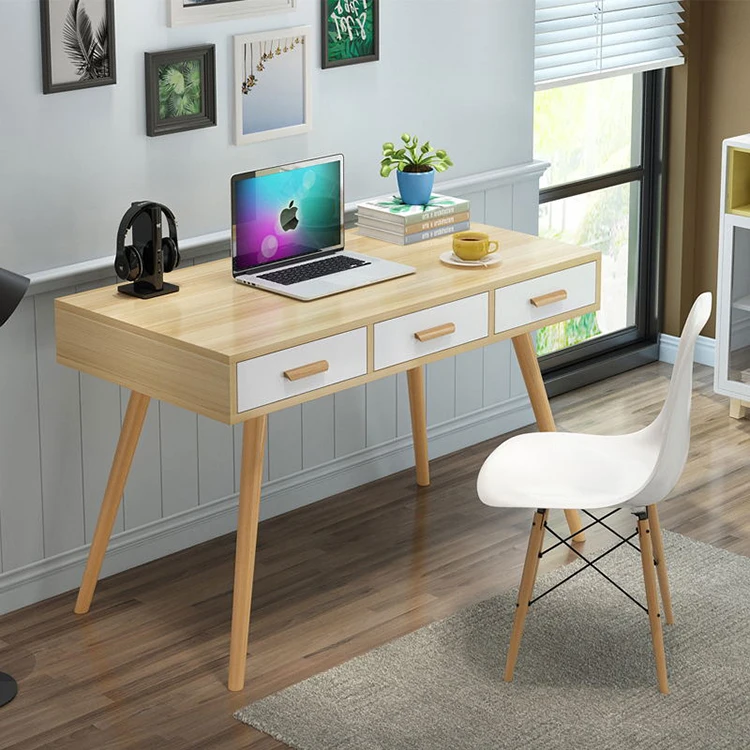 Latest office furniture laptop table designs modern low price computer desk wooden study table with 3 drawers