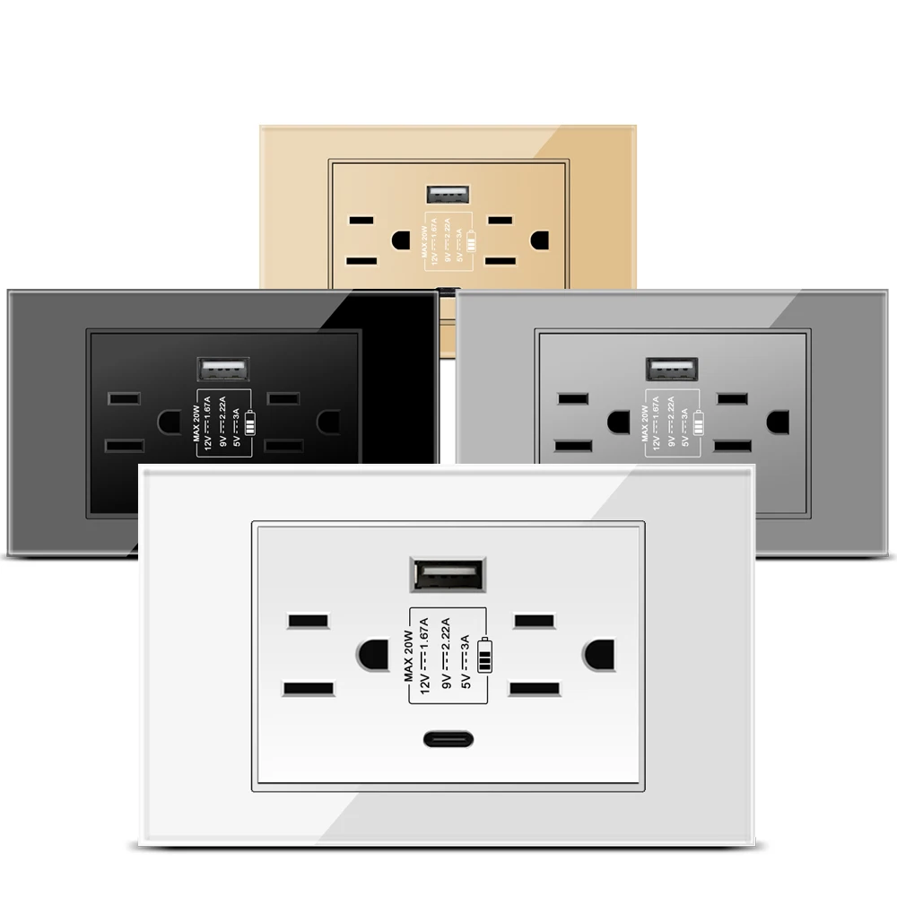 DELEFU Tempered glass panel American Standard wall switch socket 118x74mm American six-hole AC 20w socket four-color option
