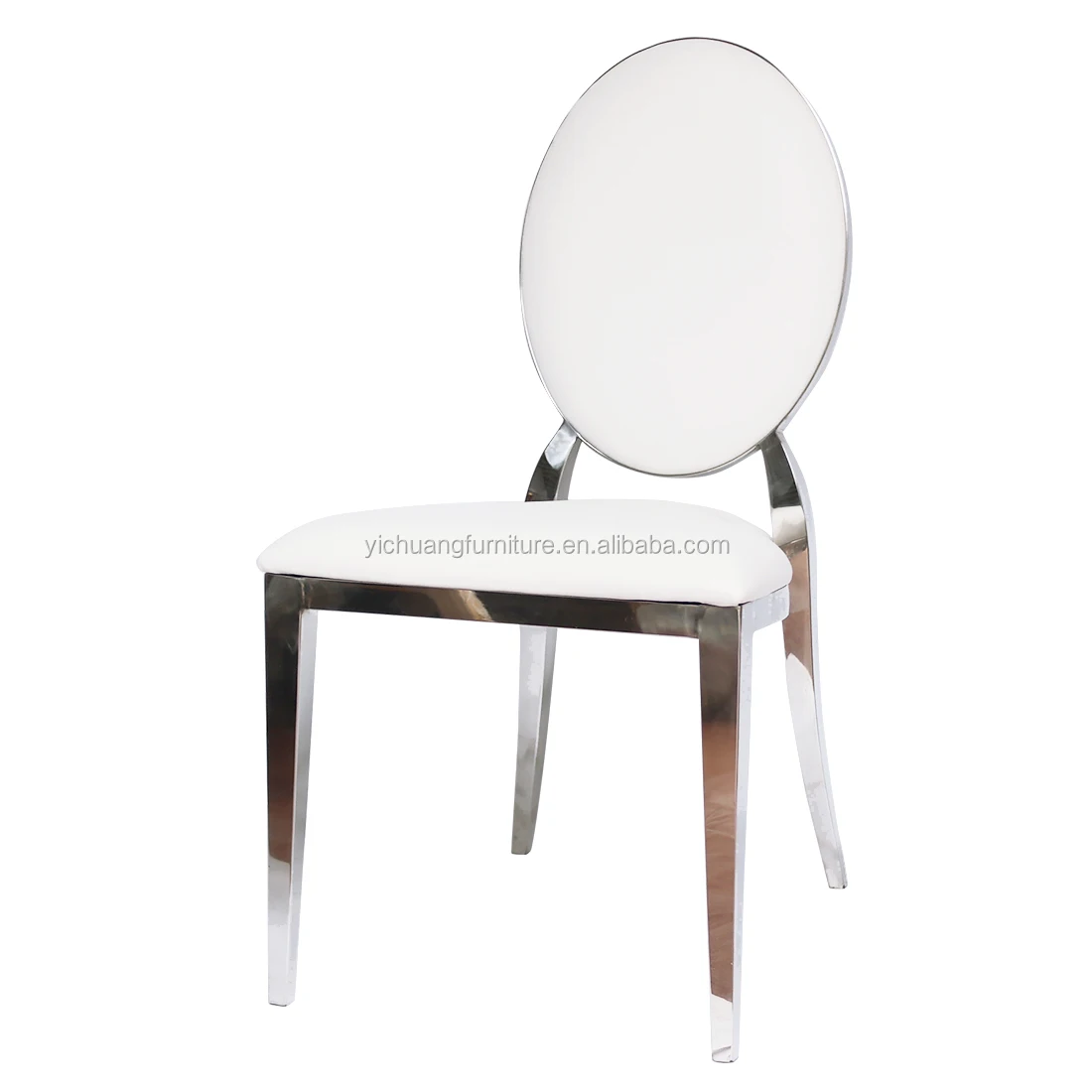 China hotel dining banquet hall wedding events use stackable white leather silver stainless steel chair and table for events