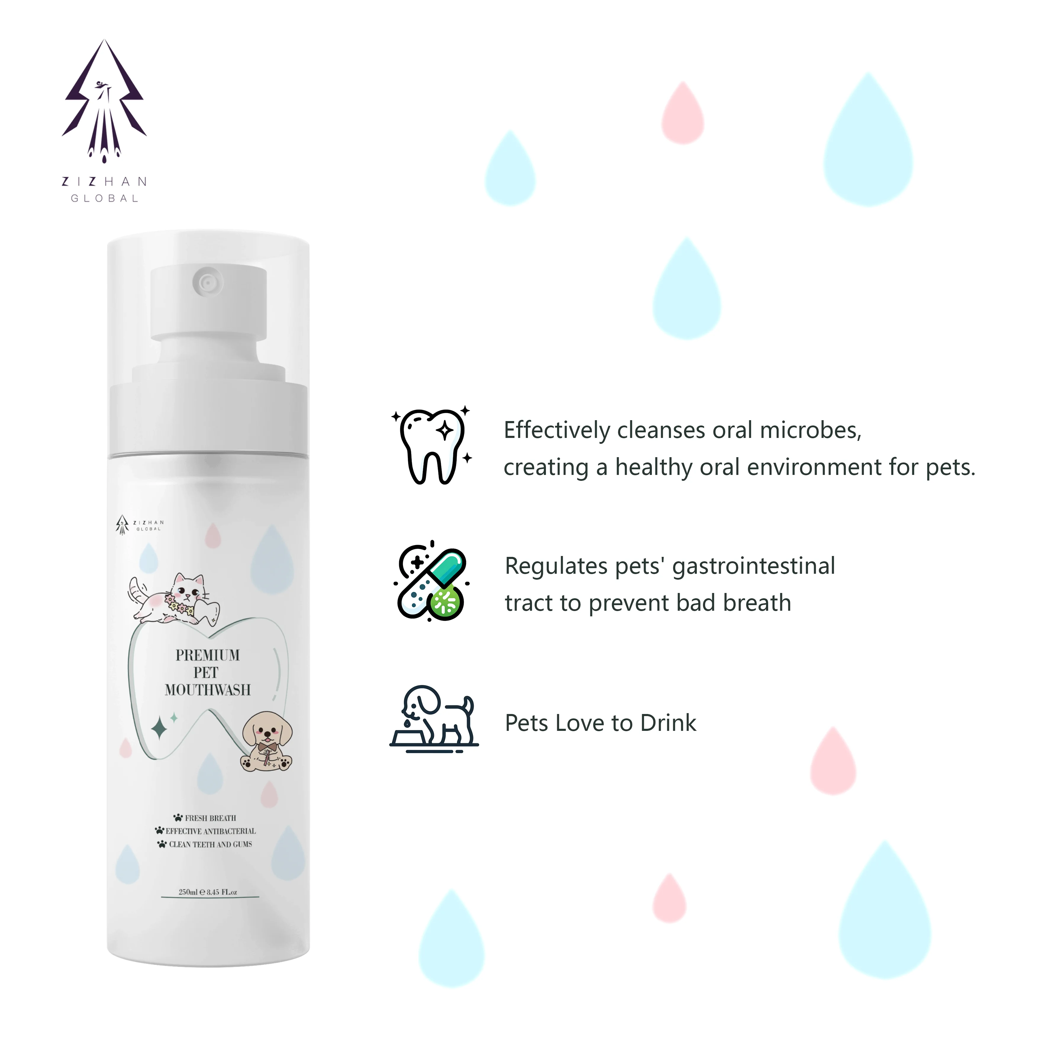 New Designed Natural Formula Pet Teeth Cleaning Oral Dental Care Water Pet Mouthwash Spray
