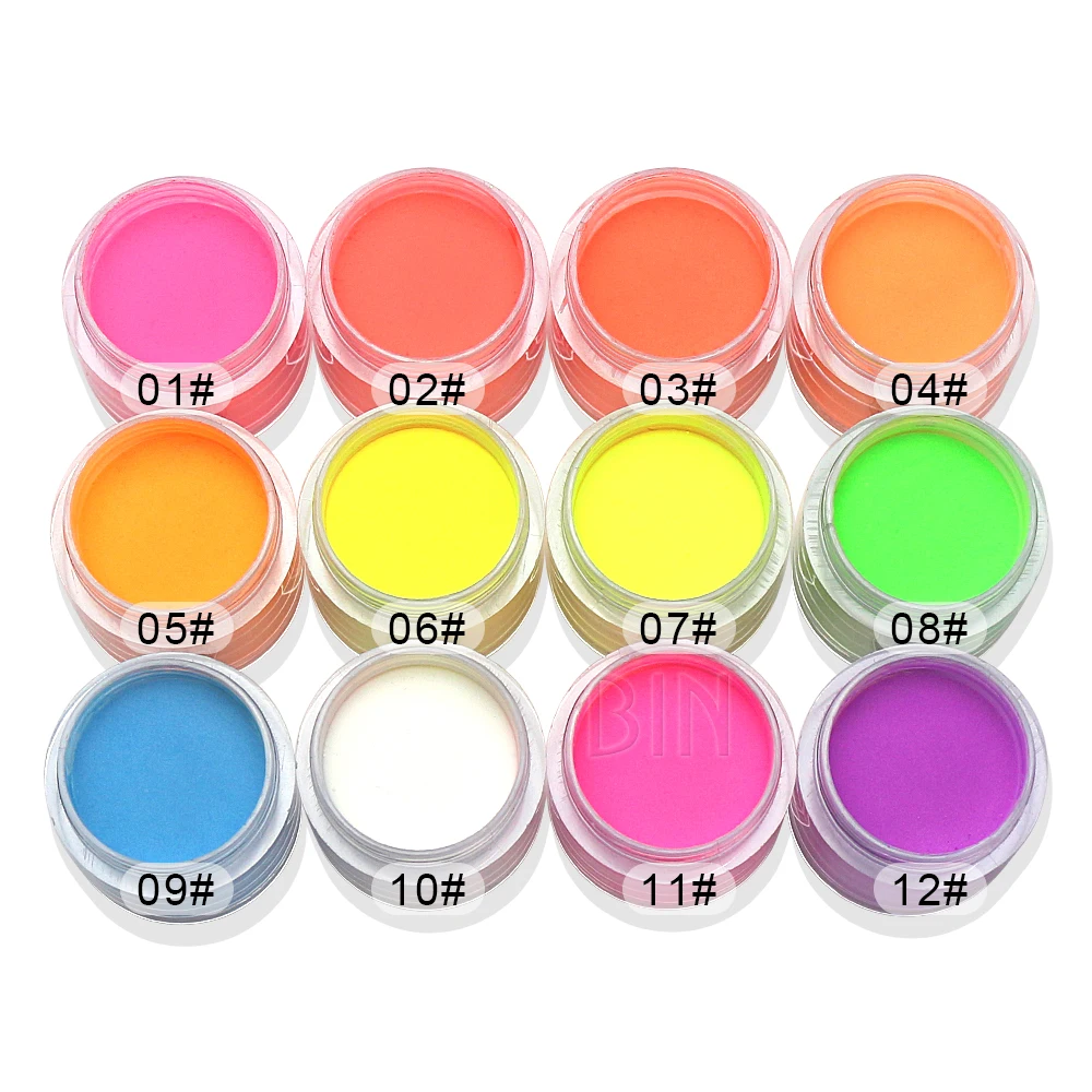 BIN Hot Selling fluorescence Neon colors 1kg bright acrylic nail  powder Polymer Powder  For Salon