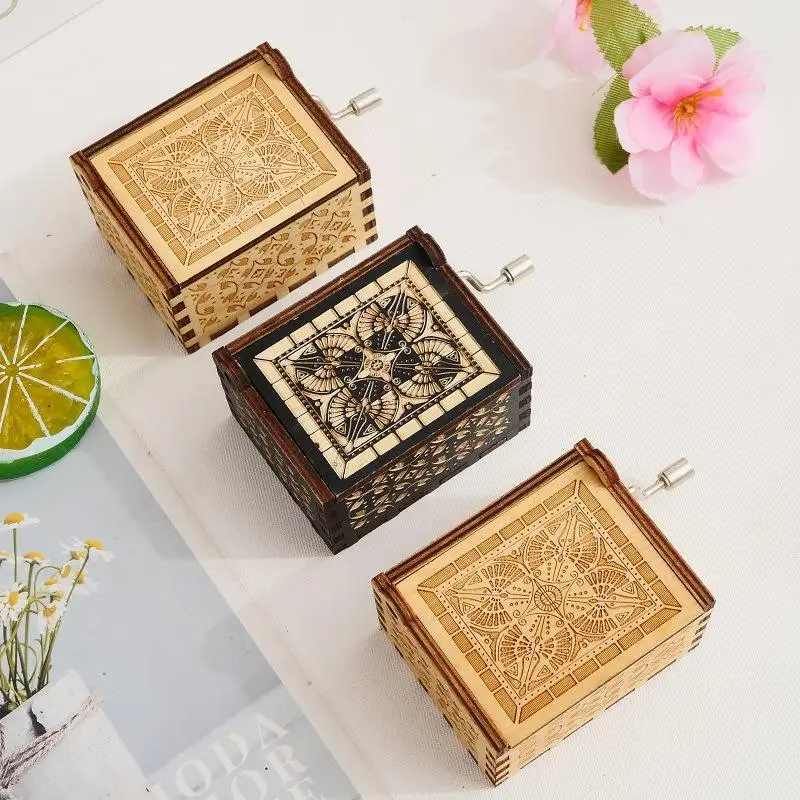 New High Quality Manufacturer Cheap Small Anime Carved Custom Mini Wooden One Piece Hand Crank Music Box for Girls