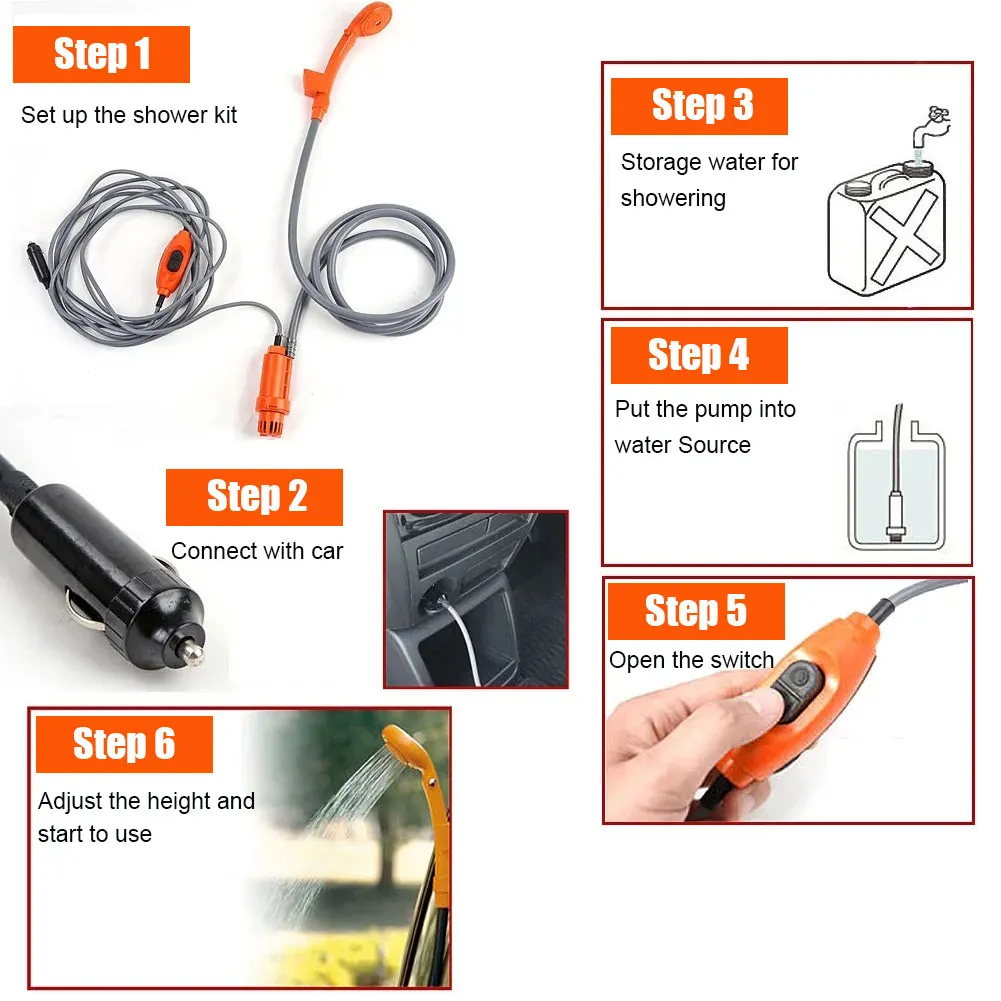 
Universal car washer set outdoor travel hiking portable electric pump camping shower 