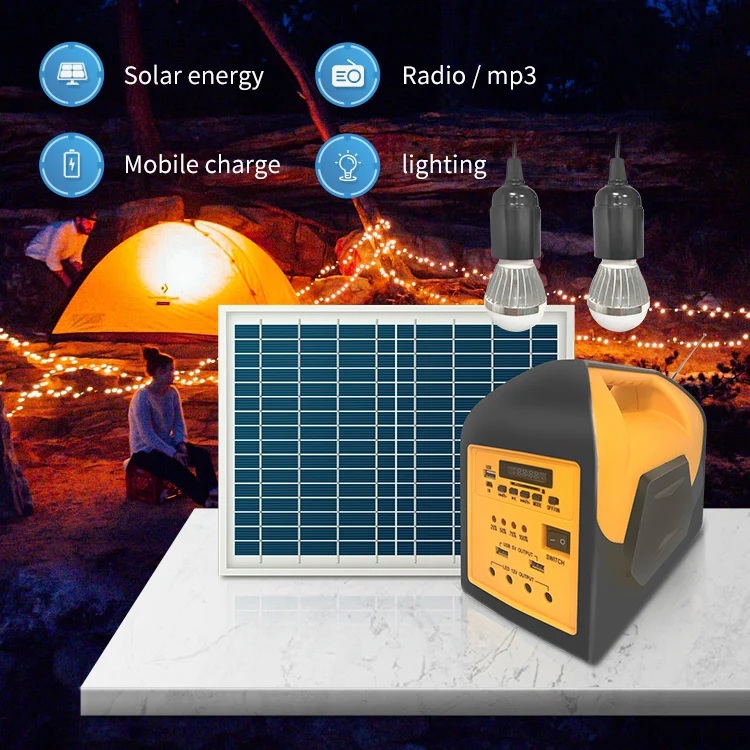 Mobile phone charging station music player with power storage DC12v lighting kit portable solar generator solar energy systems