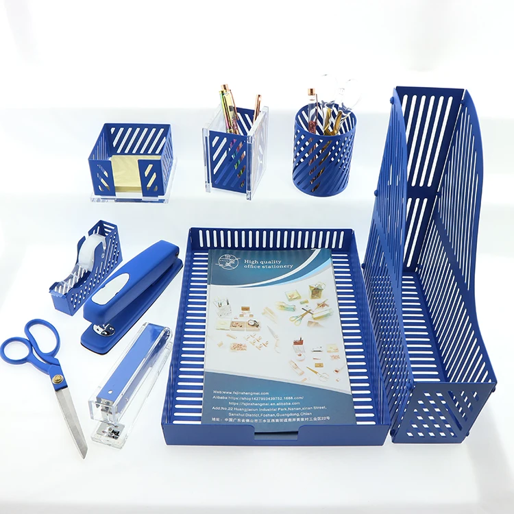 Stationery Set Office Desk Organizers Pen Holder A4 Letter Size Tray Manual Stapler Tape Dispenser Staples Remover
