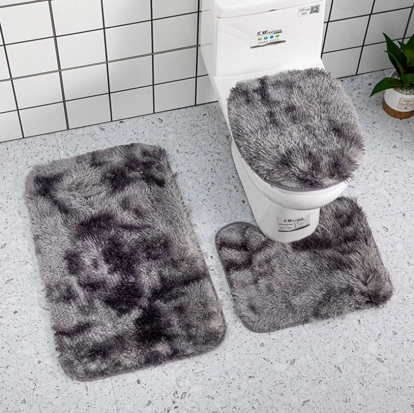 3 Pieces Bathroom Rugs Set Ultra Soft Non Slip and Absorbent Chenille Bath Rug Beige Bathroom Rugs Plush Bath Mat set
