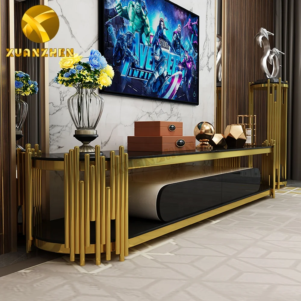 Home furniture living room sets stainless steel tv unit cabinets luxury modern glass tv stands with drawer