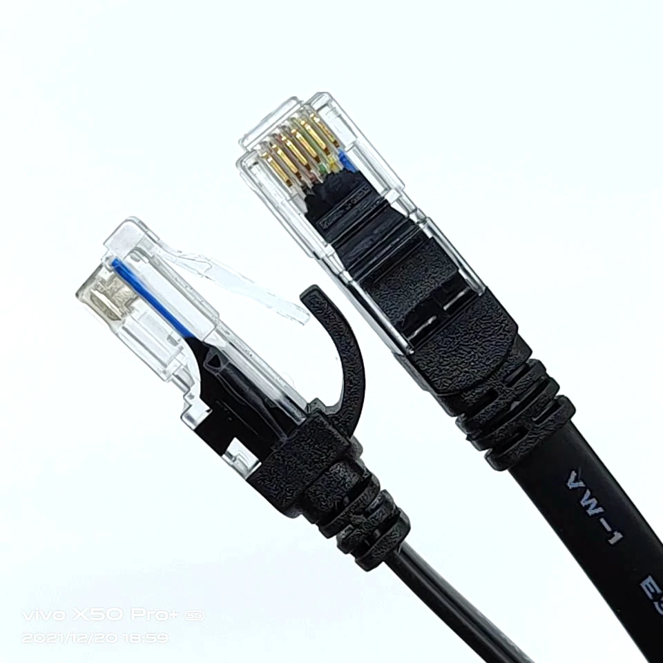 Flat molded black telephone cable rj12 to rj12 6p6c connector rj12 flat patch cord