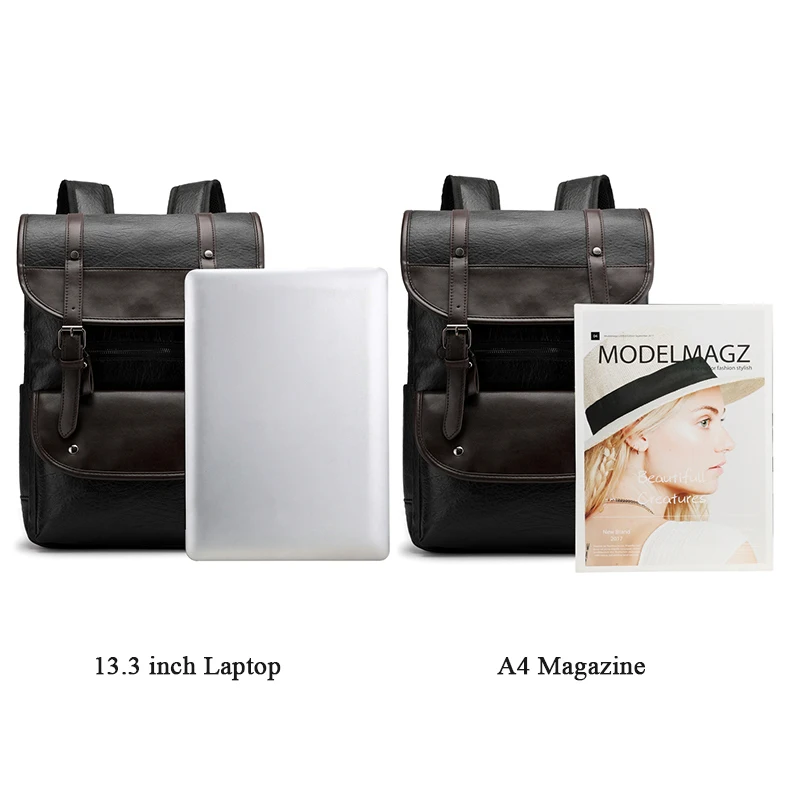 large capacity waterproof travel backpack computer laptop bags vintage casual PU leather backpack